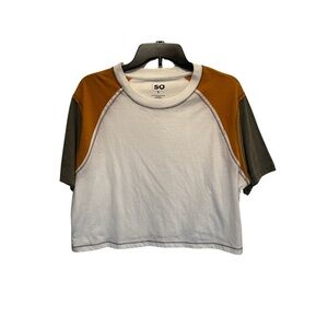 NWT SO Goods for Life Women Rust Brown Green white short sleeve T shirt Small